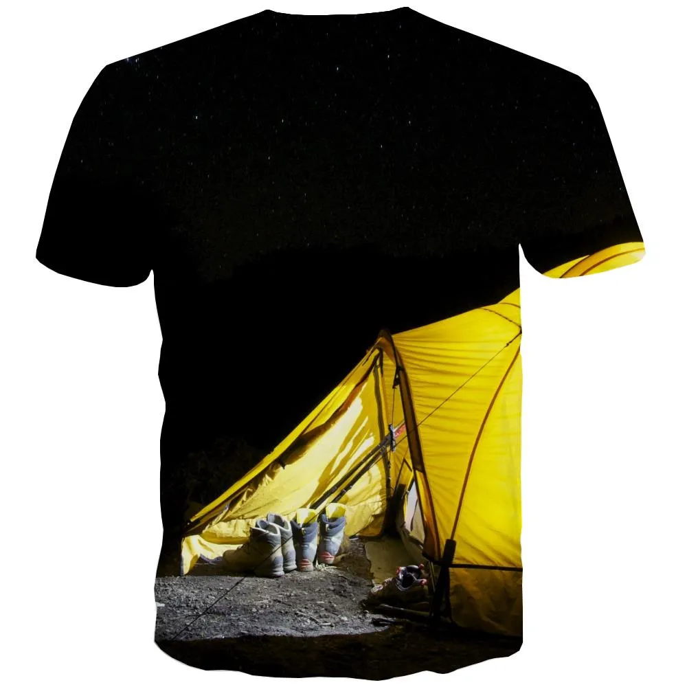 Camping T shirts Men Sunset Tshirt Anime Forest Shirt Print Flame Tshirts Casual