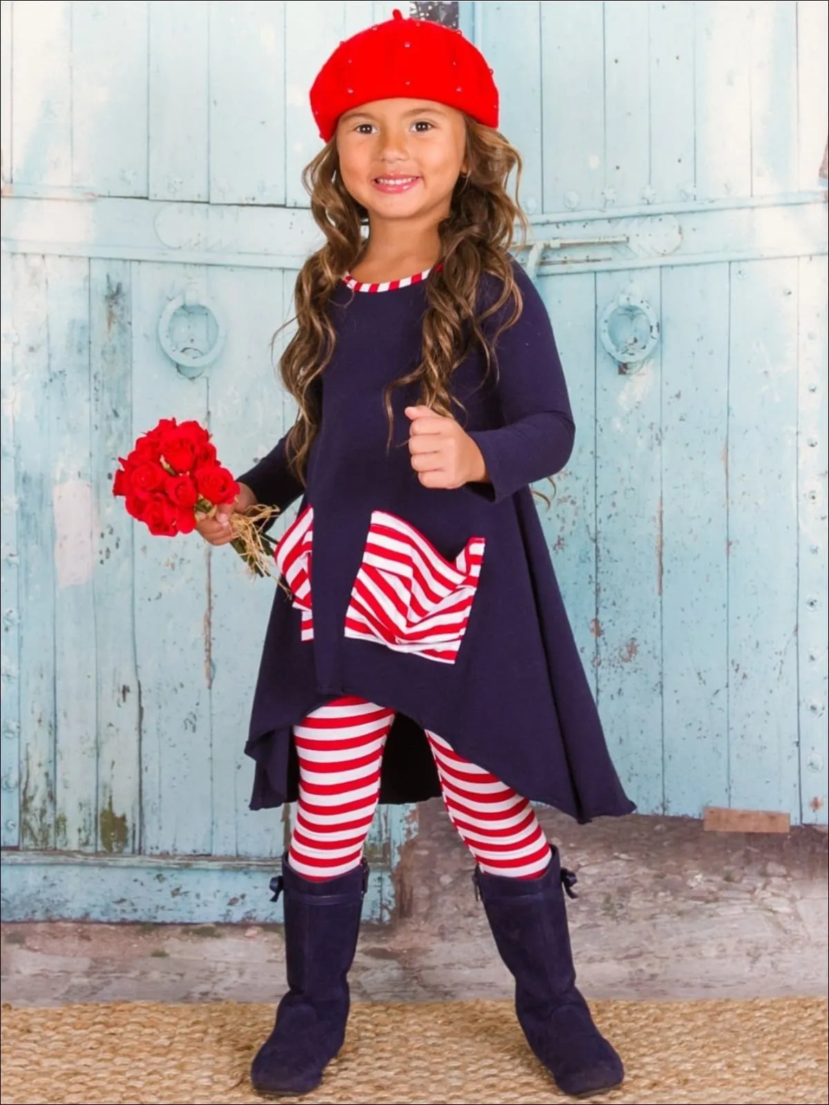 Candy Cane Slouch Pocket Tunic And Legging Set