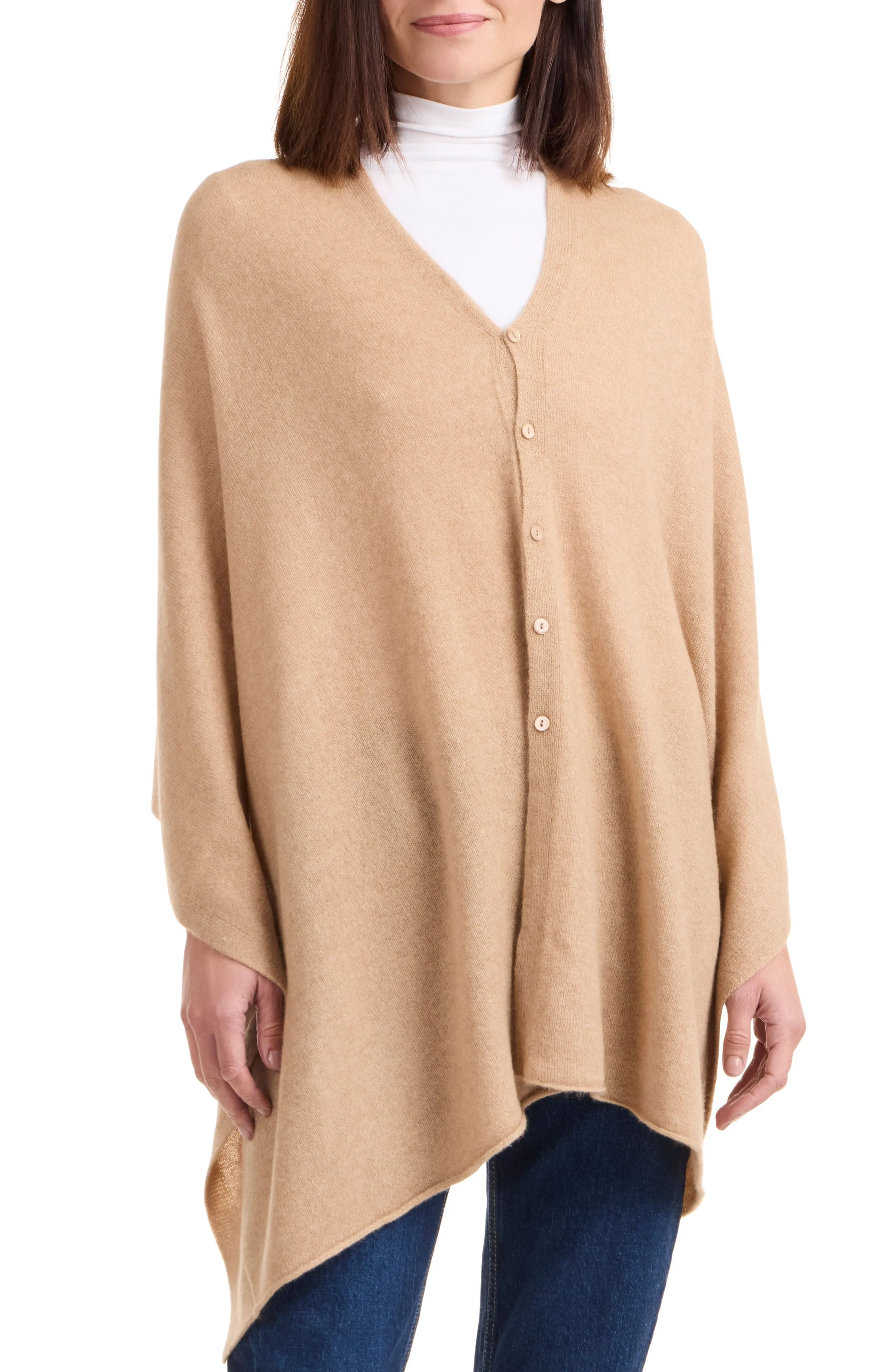 Cashmere Button Shoulder Poncho-Wrap