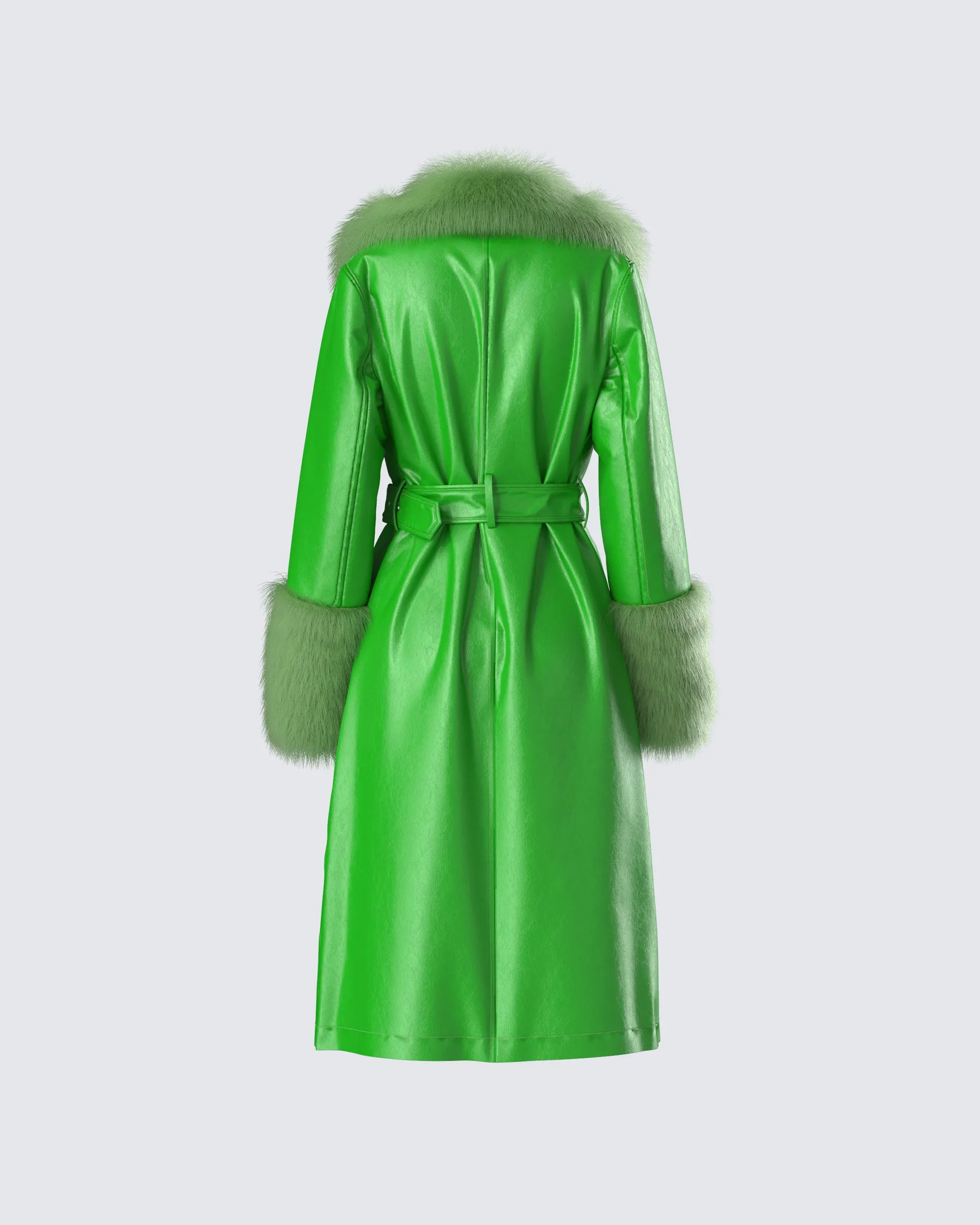 Chlo Green Faux Leather Fur Trim Coat