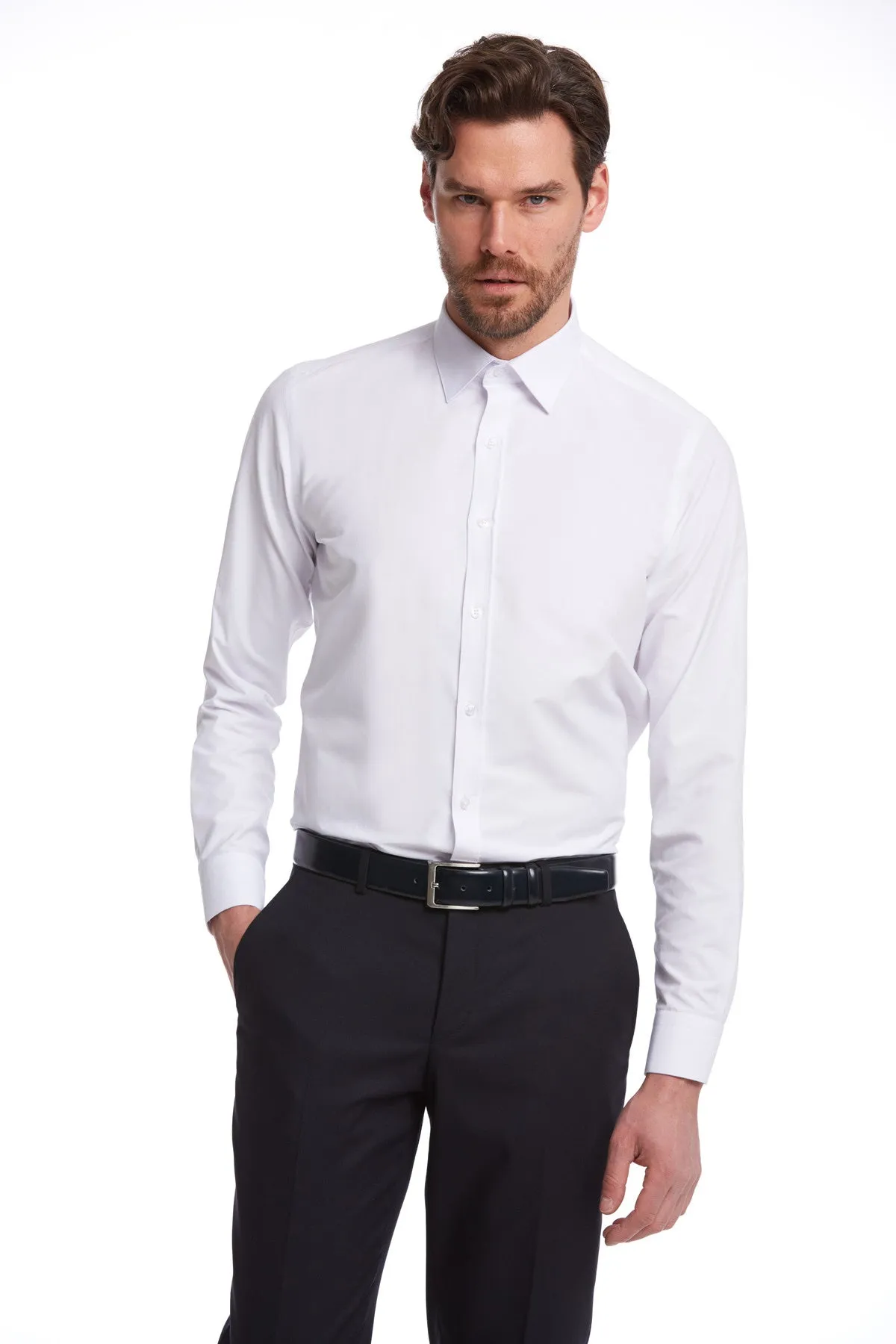 Comfort Fit Plain Cotton Blend White Dress Shirt