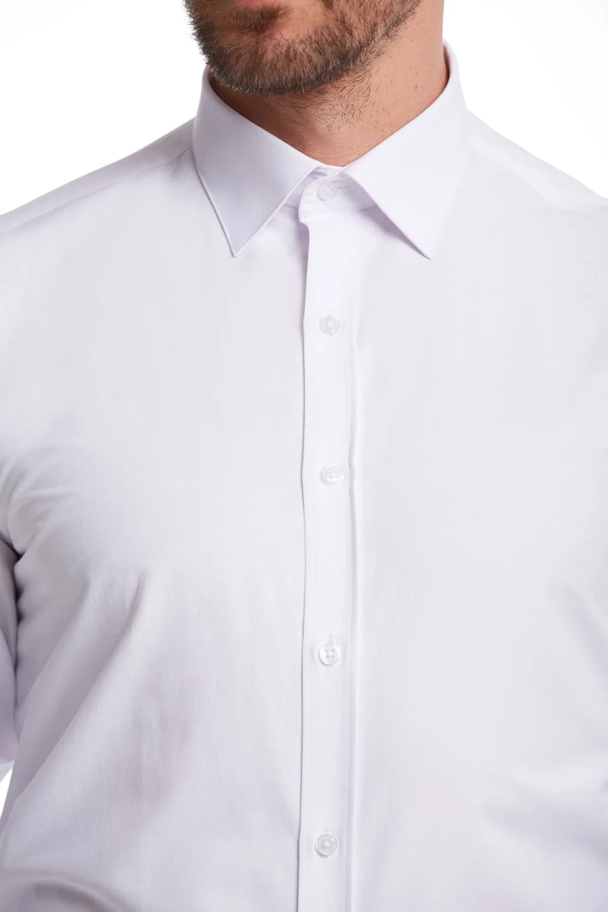 Comfort Fit Plain Cotton Blend White Dress Shirt