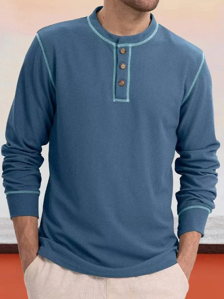 Comfy Versatile Waffle Henley Shirt