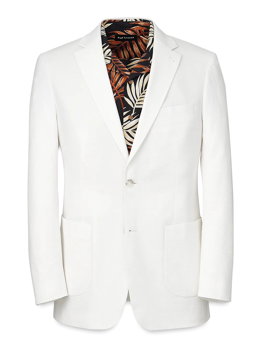 Cotton Stretch Seersucker Notch Lapel Suit Jacket - White