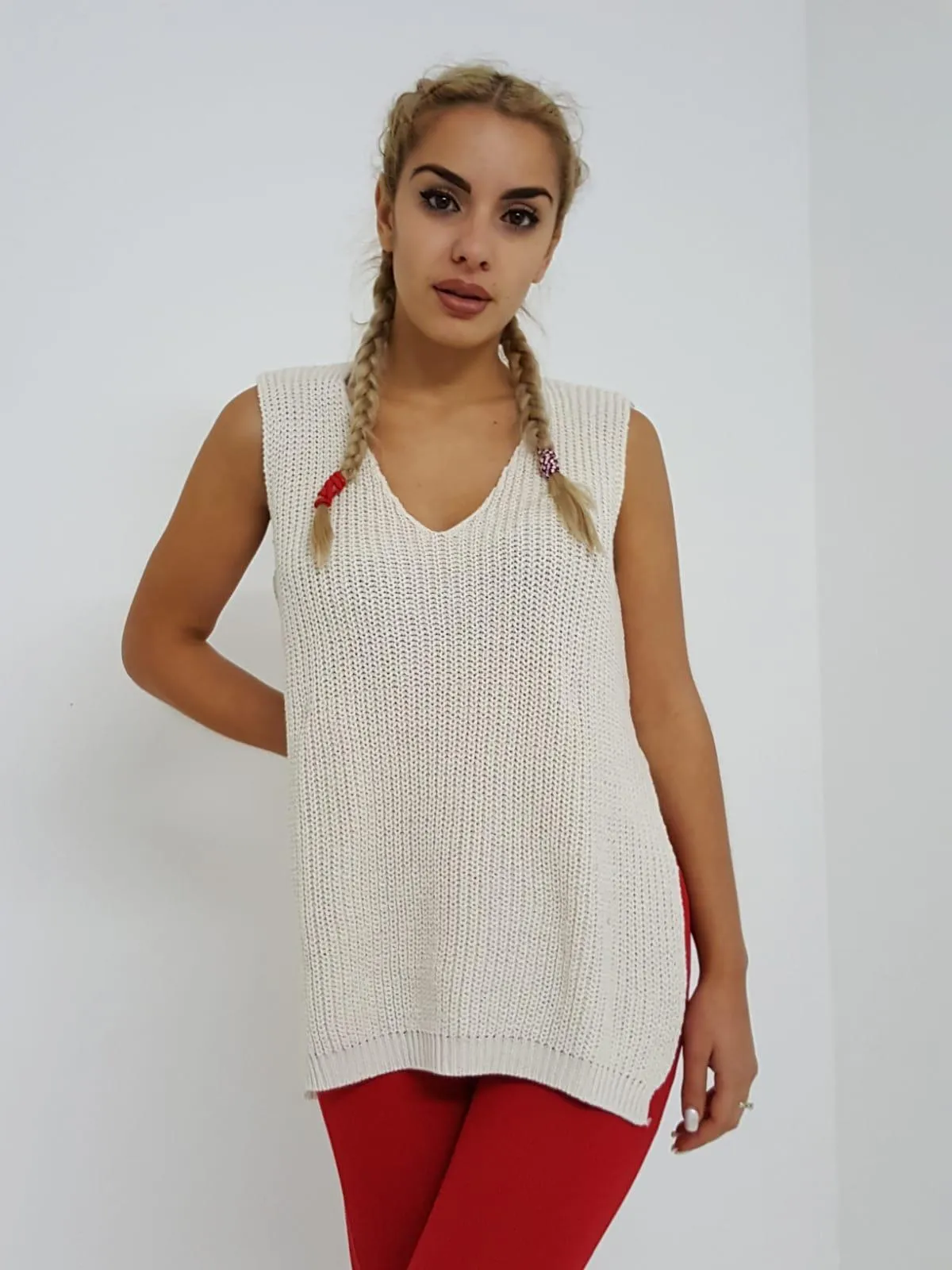 Cream Knitted V-Neck Jumper Vest