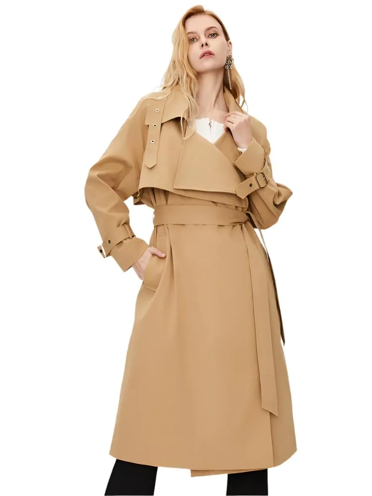 Cross Layered Neckline Draped Trench Coat