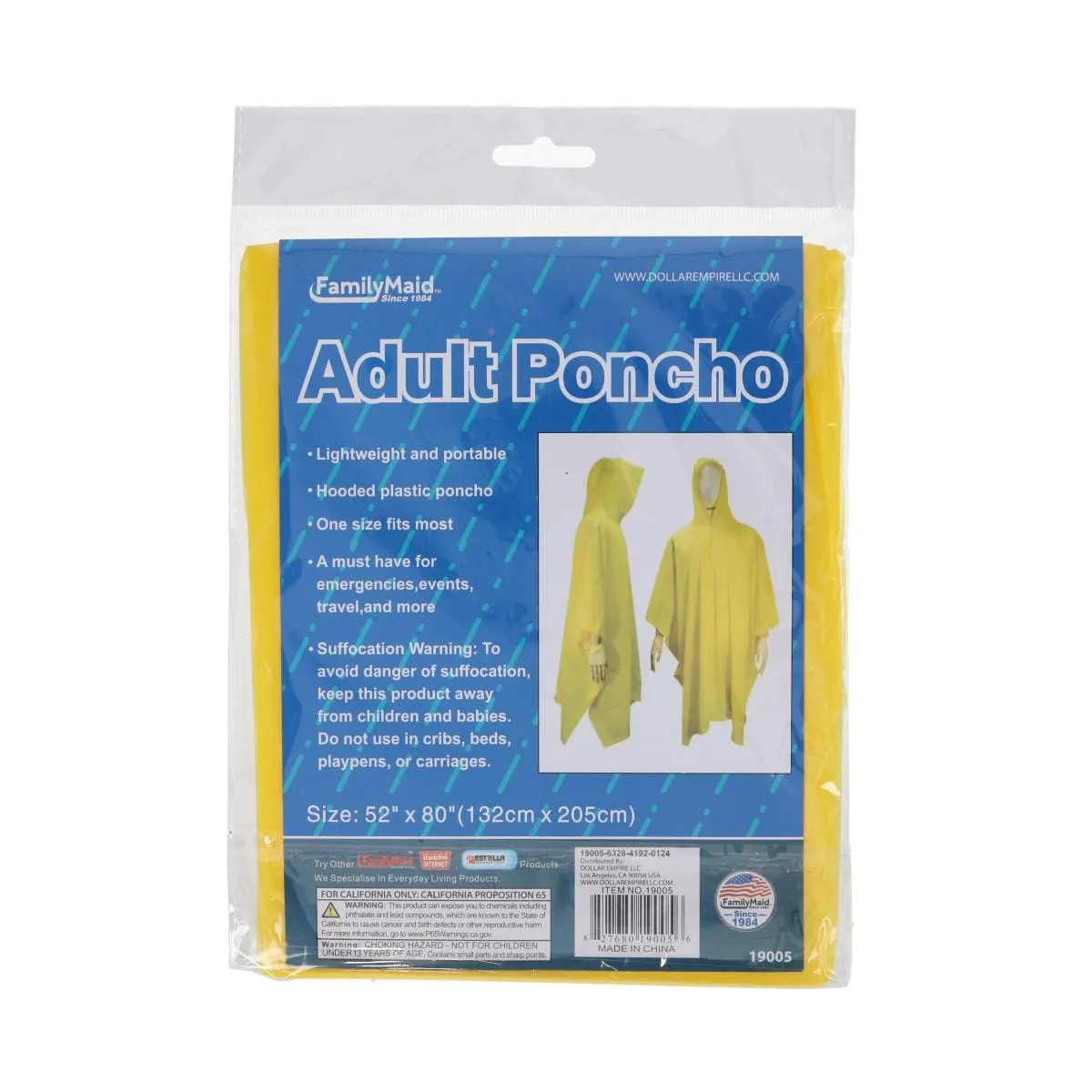 CTM® Adult One Size Fits Most Solid Color Rain Poncho