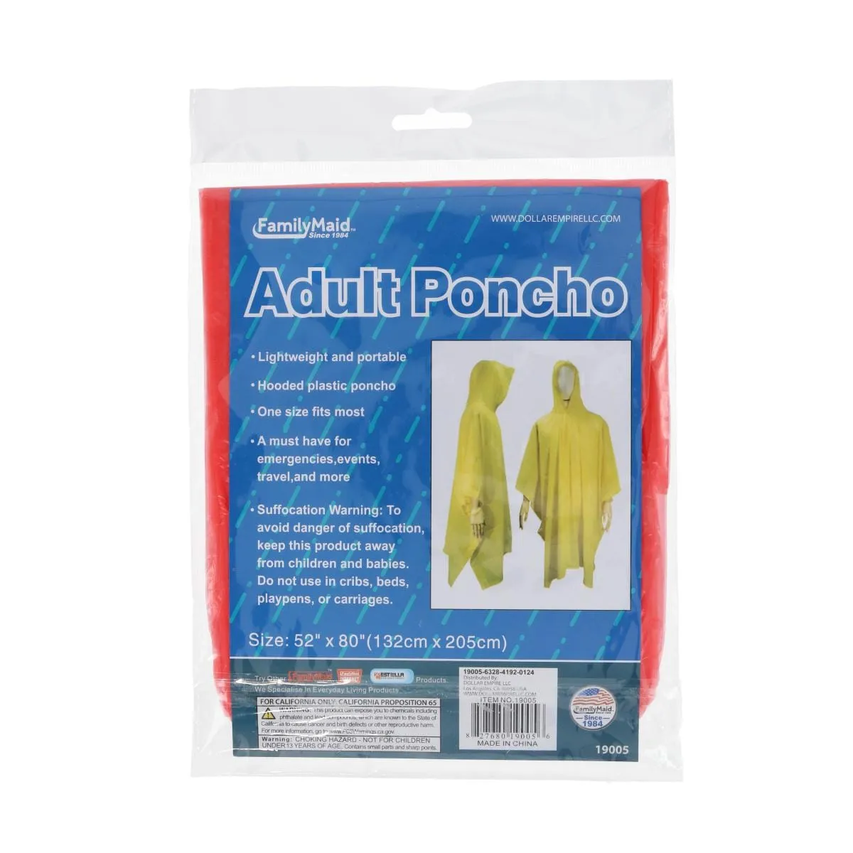 CTM® Adult One Size Fits Most Solid Color Rain Poncho