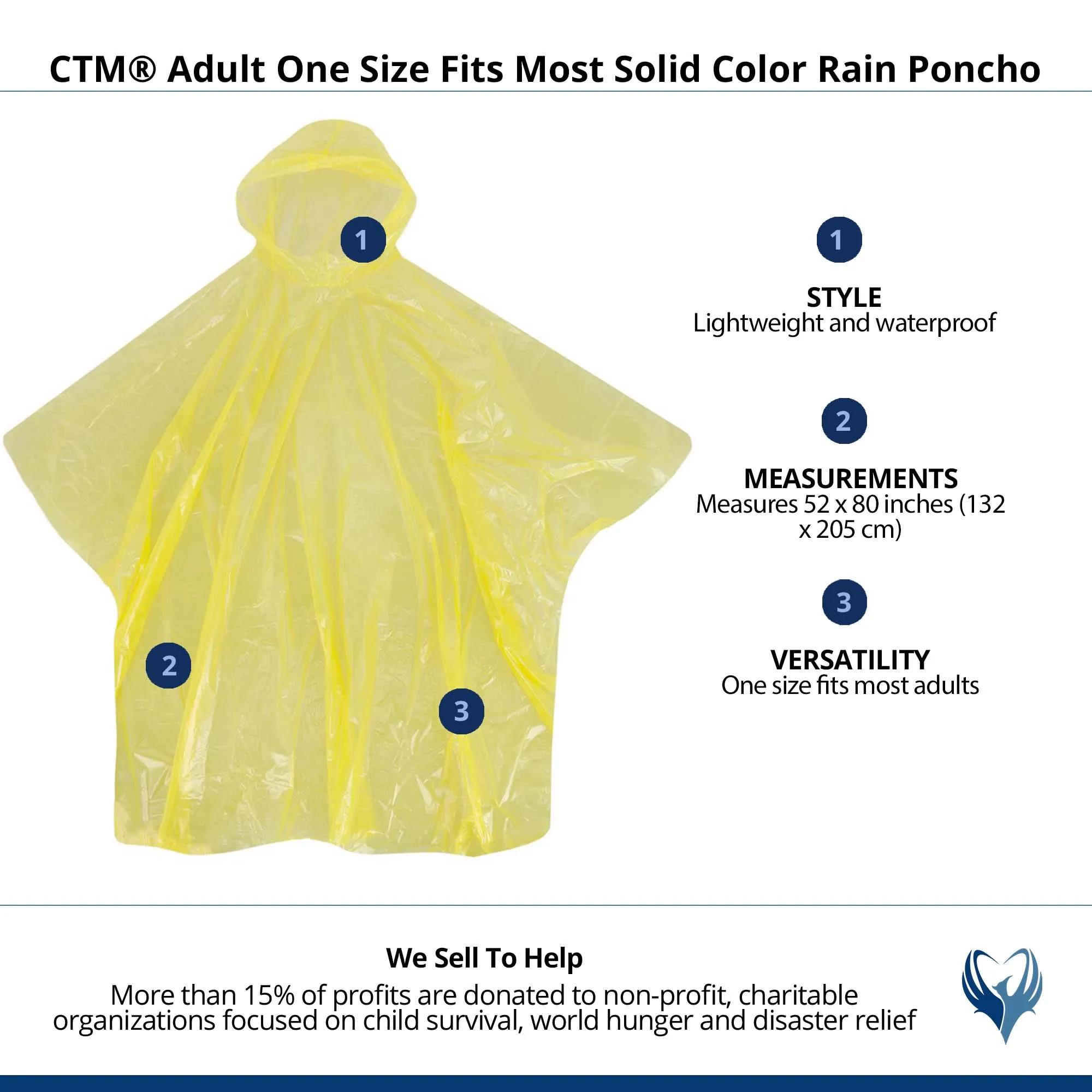 CTM® Adult One Size Fits Most Solid Color Rain Poncho