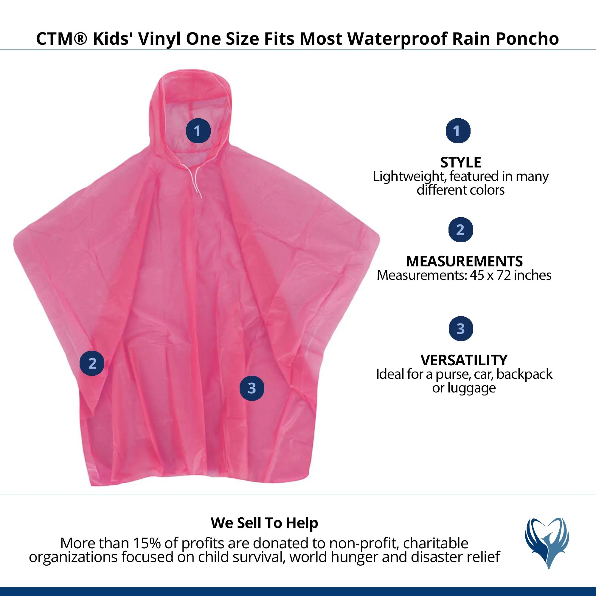 CTM® Kids' Vinyl One Size Fits Most Waterproof Rain Poncho