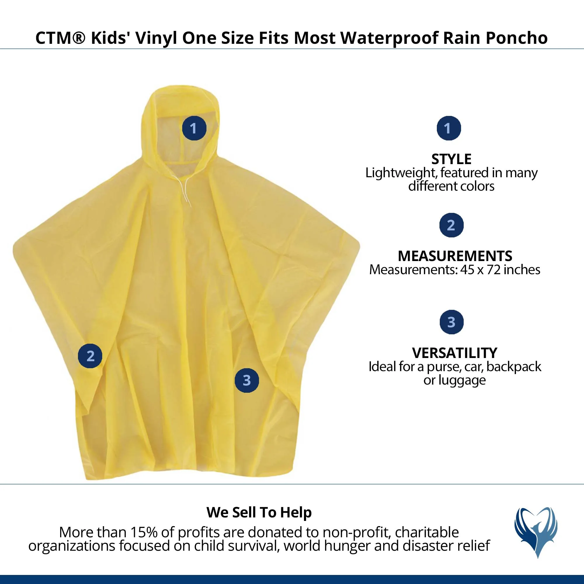 CTM® Kids' Vinyl One Size Fits Most Waterproof Rain Poncho