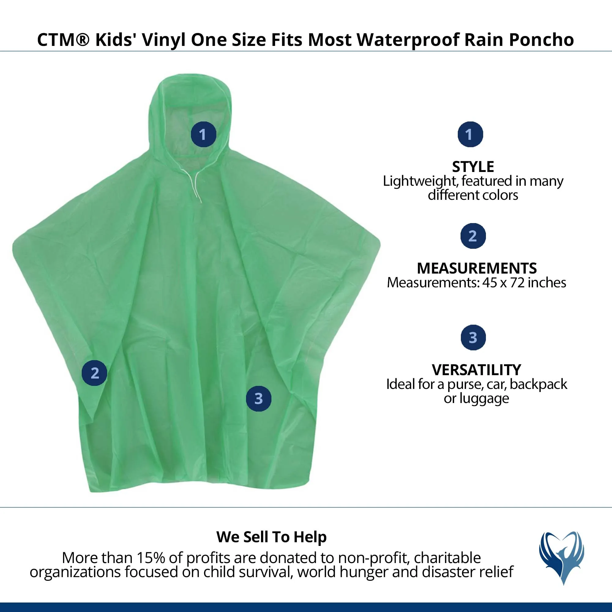 CTM® Kids' Vinyl One Size Fits Most Waterproof Rain Poncho