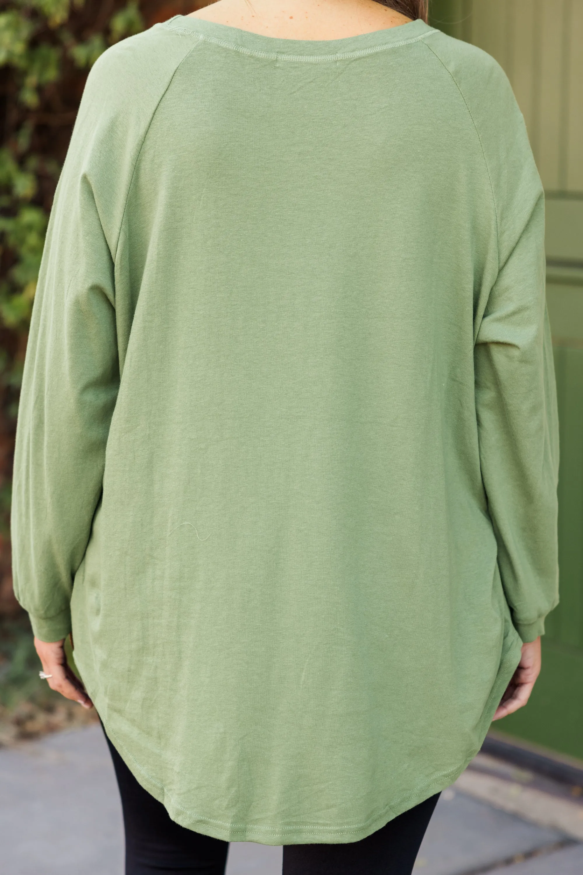 Curved Hem Slouchy Dolman Tunic, Sage