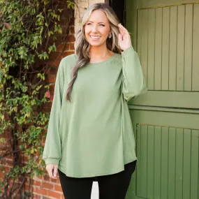 Curved Hem Slouchy Dolman Tunic, Sage