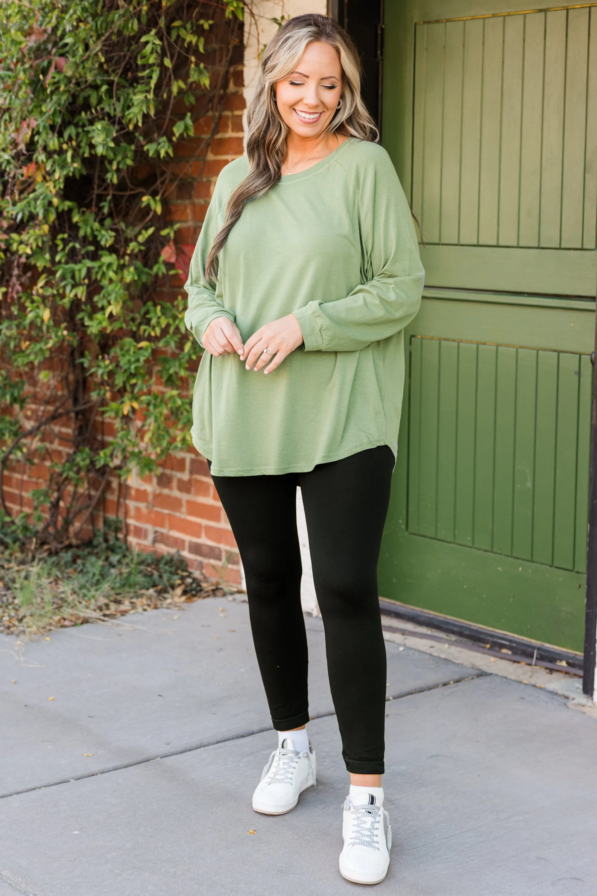 Curved Hem Slouchy Dolman Tunic, Sage