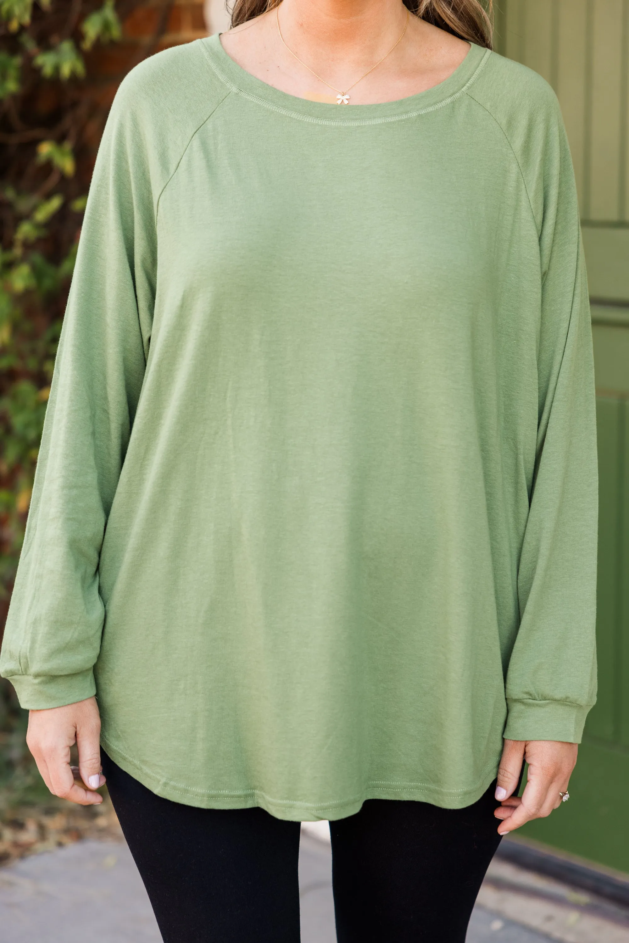 Curved Hem Slouchy Dolman Tunic, Sage