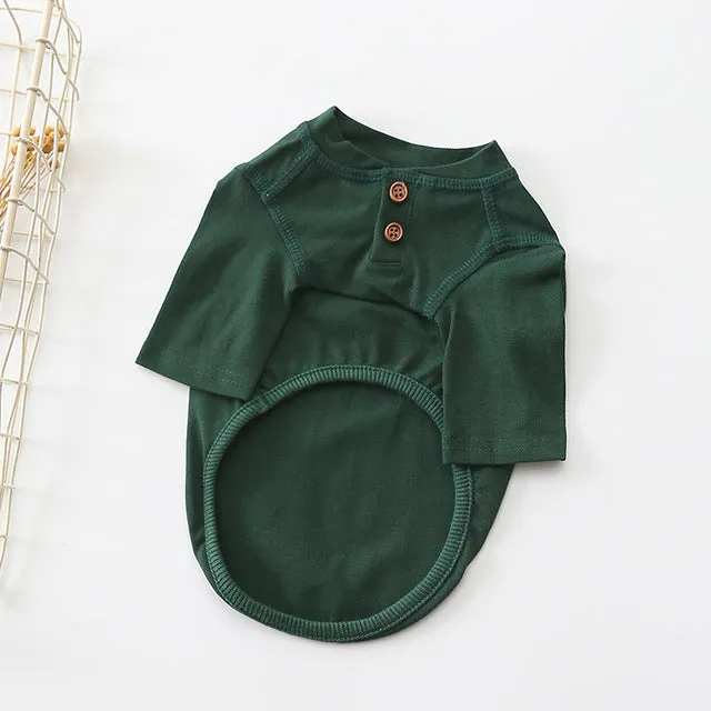 Cute Two Button Plain Cotton Spring Small Dog Shirt