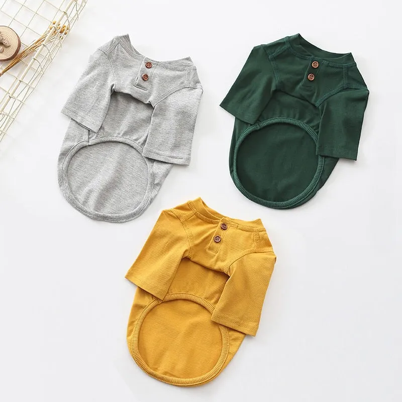 Cute Two Button Plain Cotton Spring Small Dog Shirt