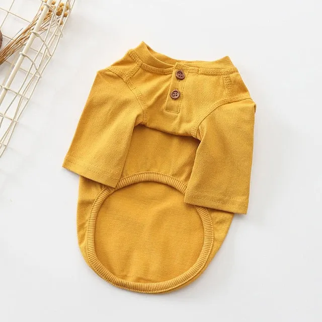 Cute Two Button Plain Cotton Spring Small Dog Shirt