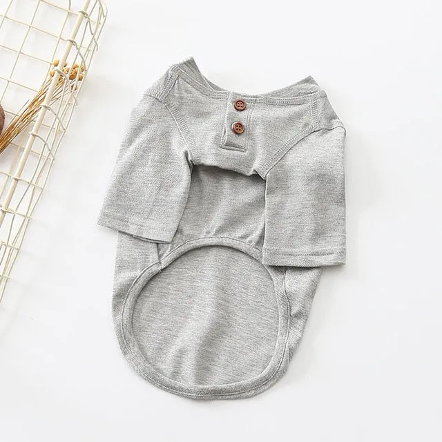 Cute Two Button Plain Cotton Spring Small Dog Shirt