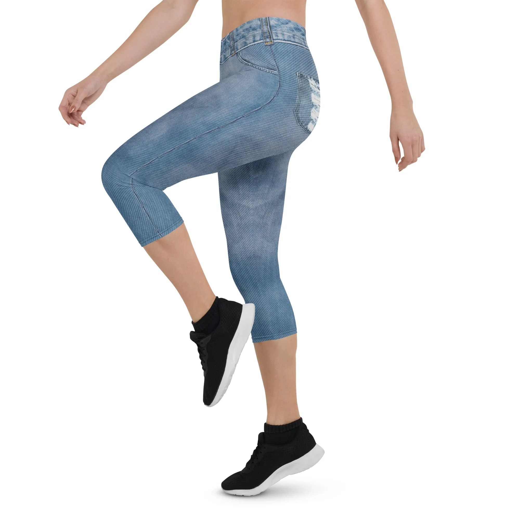 Denim Jeans Print Capris