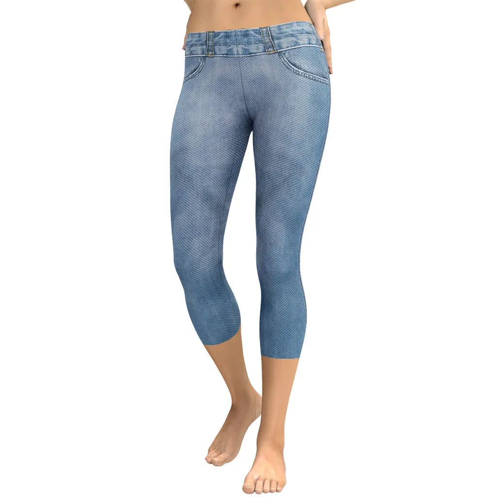 Denim Jeans Print Capris