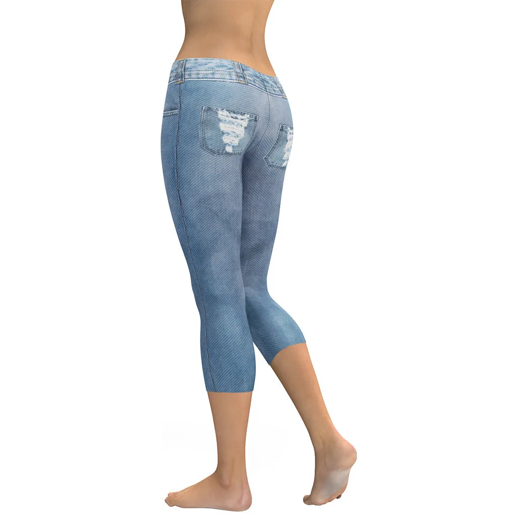 Denim Jeans Print Capris