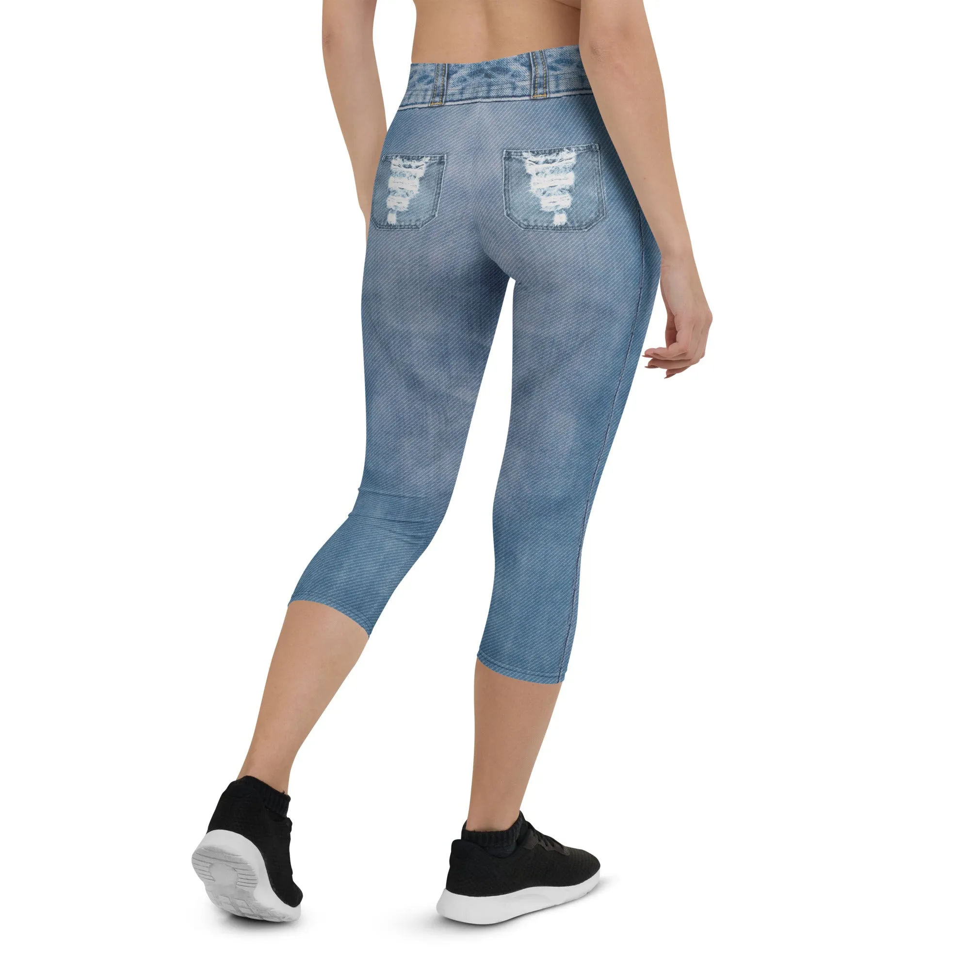 Denim Jeans Print Capris