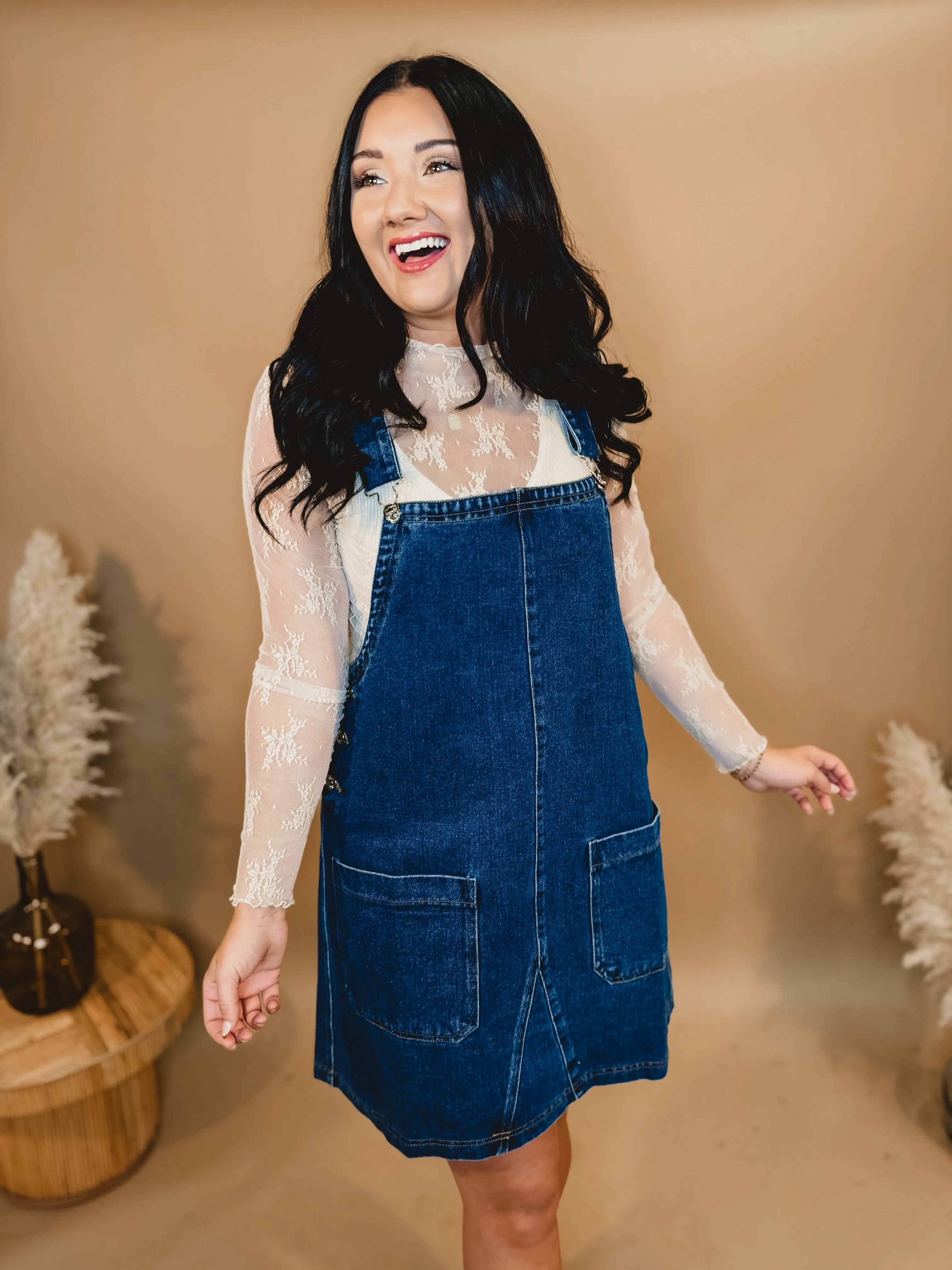 Denim Overall Mini Dress - Medium Wash