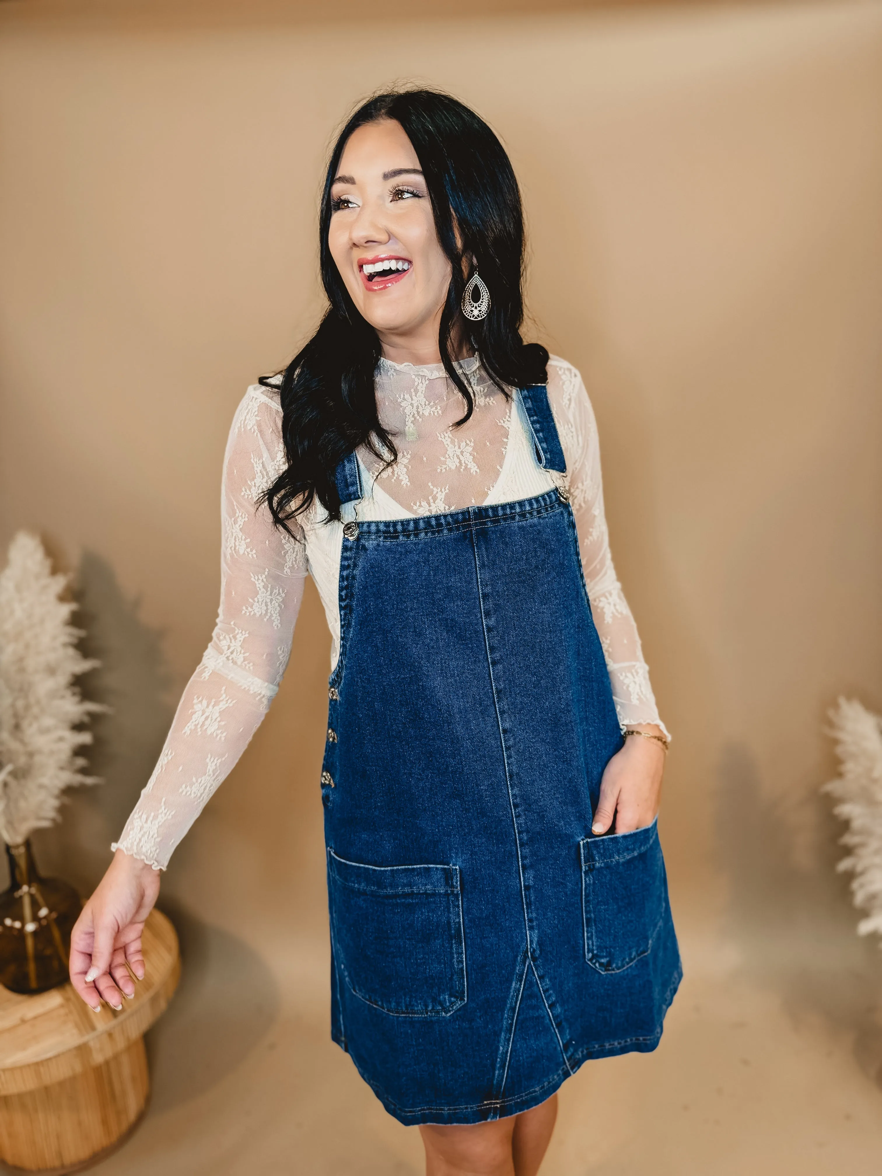 Denim Overall Mini Dress - Medium Wash