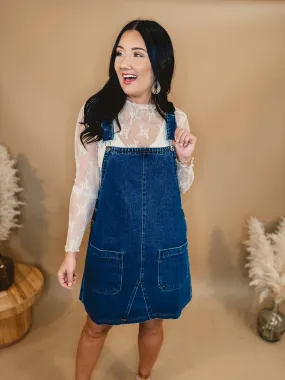 Denim Overall Mini Dress - Medium Wash