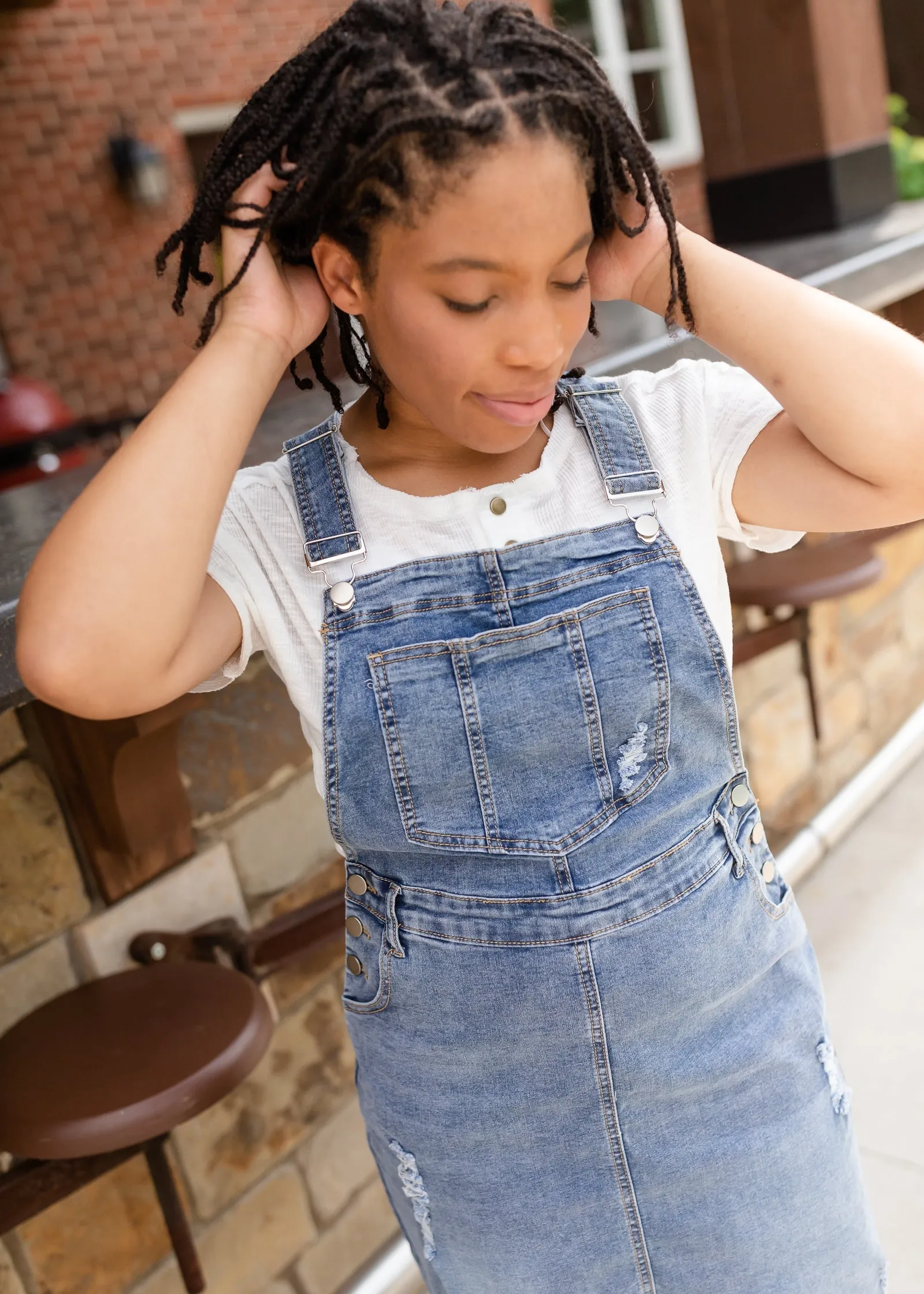 Distressed Classic Denim Overall Dress