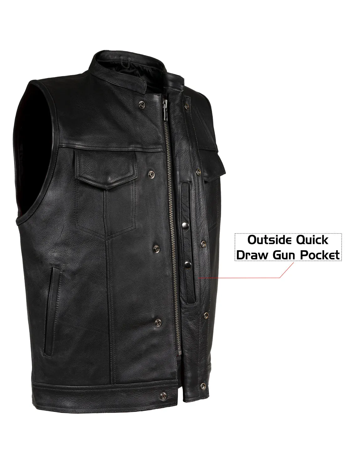 Dream Apparel® Mens Motorcycle CLUB VEST® Naked Cowhide Leather, Concealed Gun Pockets