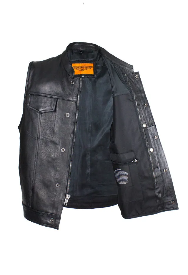 Dream Apparel® Mens Motorcycle CLUB VEST® Naked Cowhide Leather, Concealed Gun Pockets