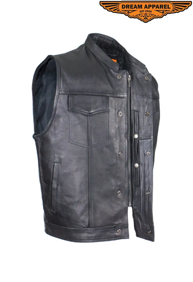 Dream Apparel® Mens Motorcycle CLUB VEST® Naked Cowhide Leather, Concealed Gun Pockets