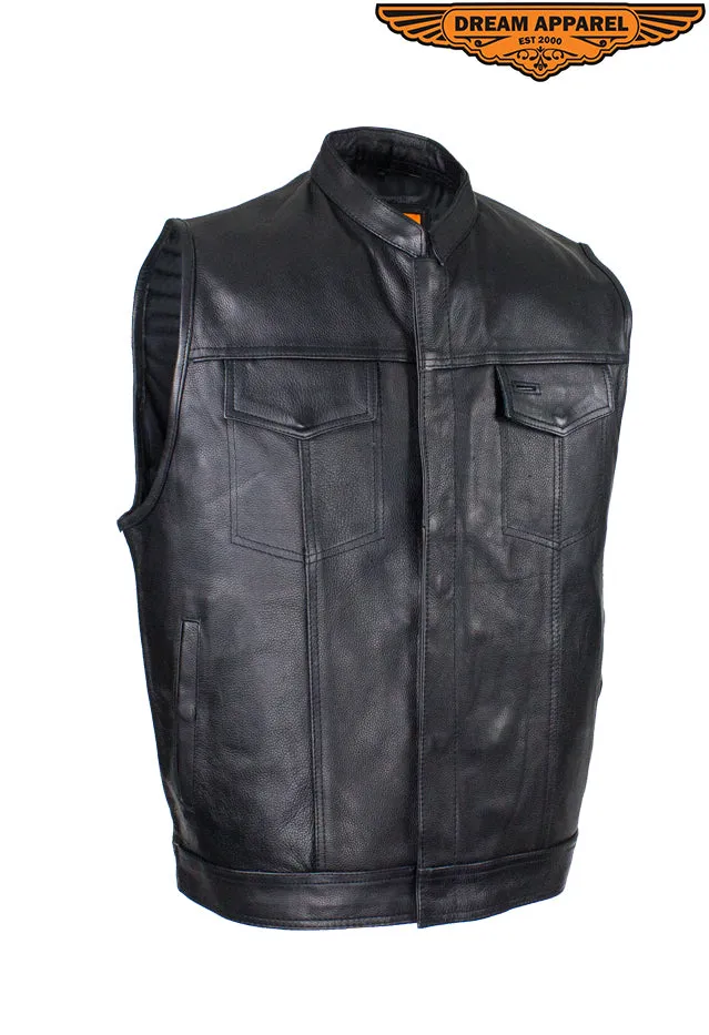 Dream Apparel® Mens Motorcycle CLUB VEST® Naked Cowhide Leather, Concealed Gun Pockets