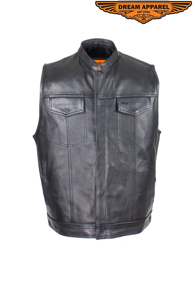 Dream Apparel® Mens Motorcycle CLUB VEST® Naked Cowhide Leather, Concealed Gun Pockets