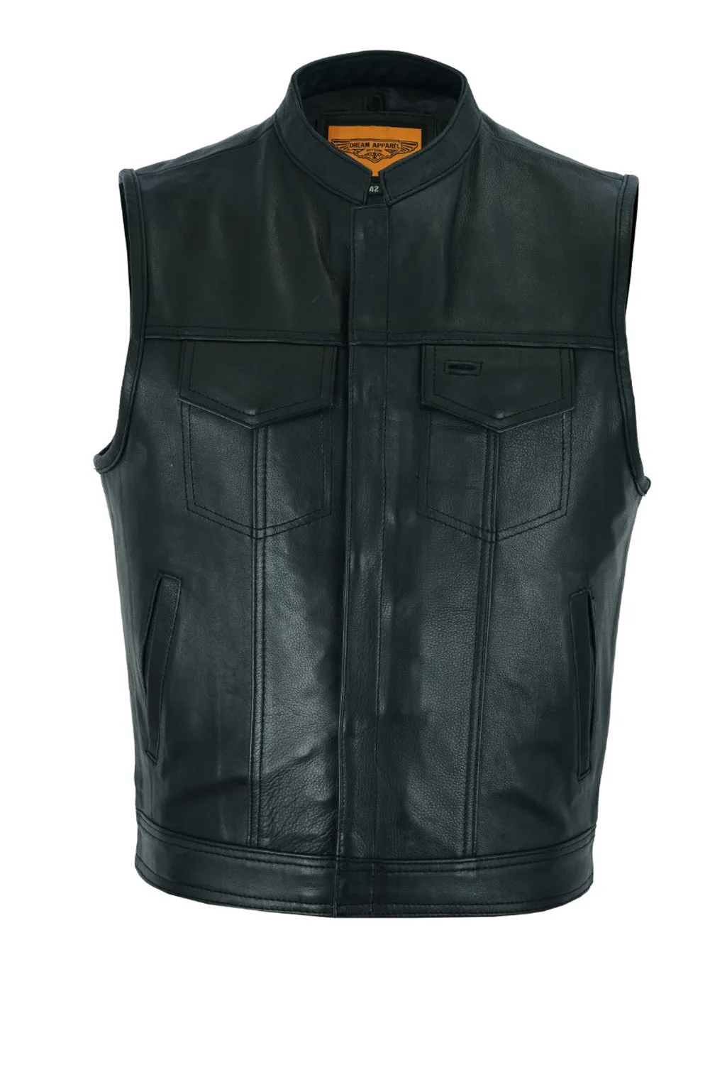 Dream Apparel® Mens Motorcycle CLUB VEST® Naked Cowhide Leather, Concealed Gun Pockets