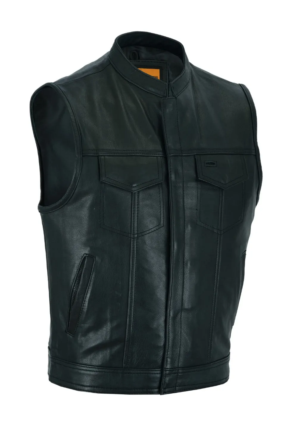 Dream Apparel® Mens Motorcycle CLUB VEST® Naked Cowhide Leather, Concealed Gun Pockets