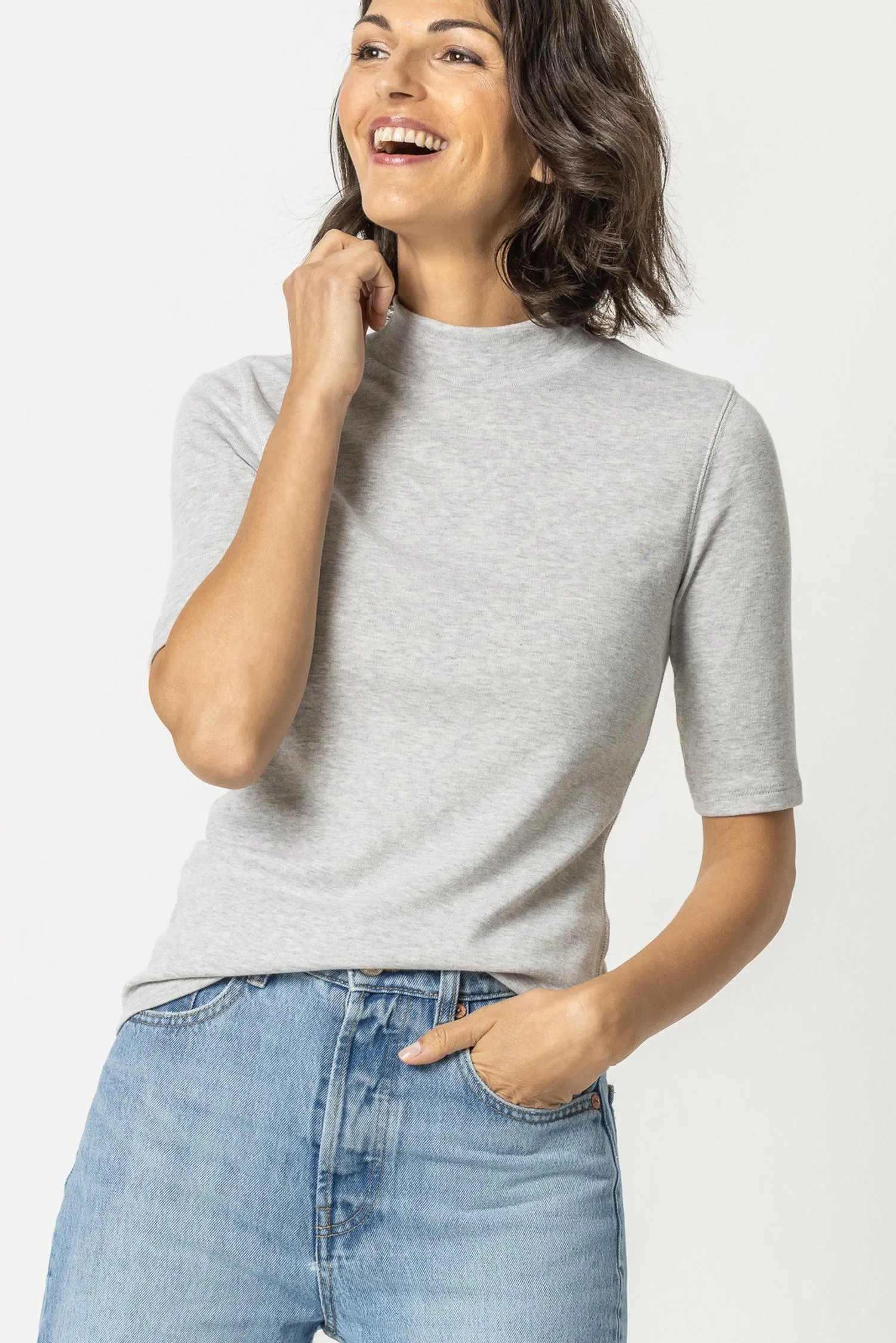 Elbow Sleeve Mock Neck