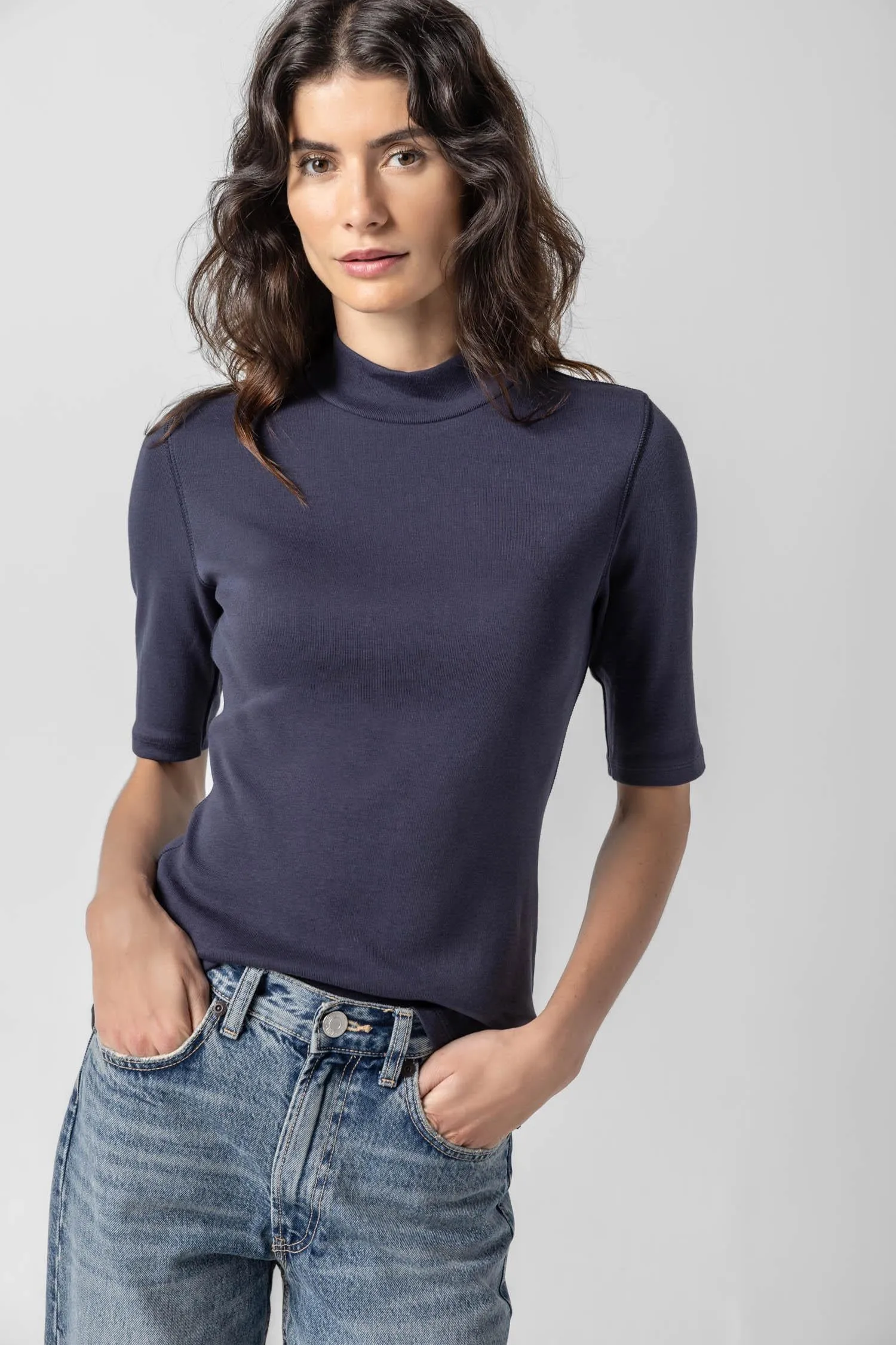 Elbow Sleeve Mock Neck