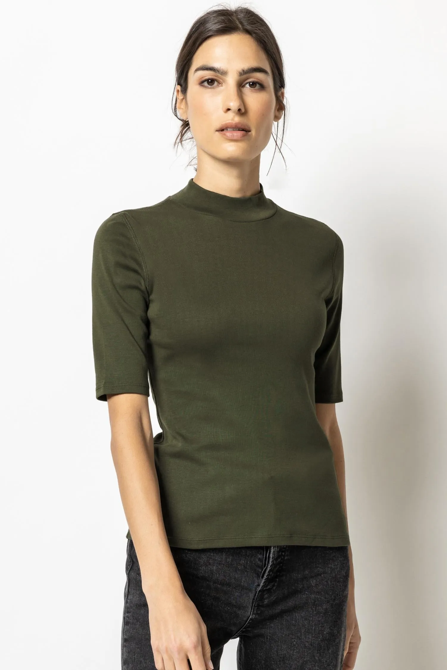 Elbow Sleeve Mock Neck