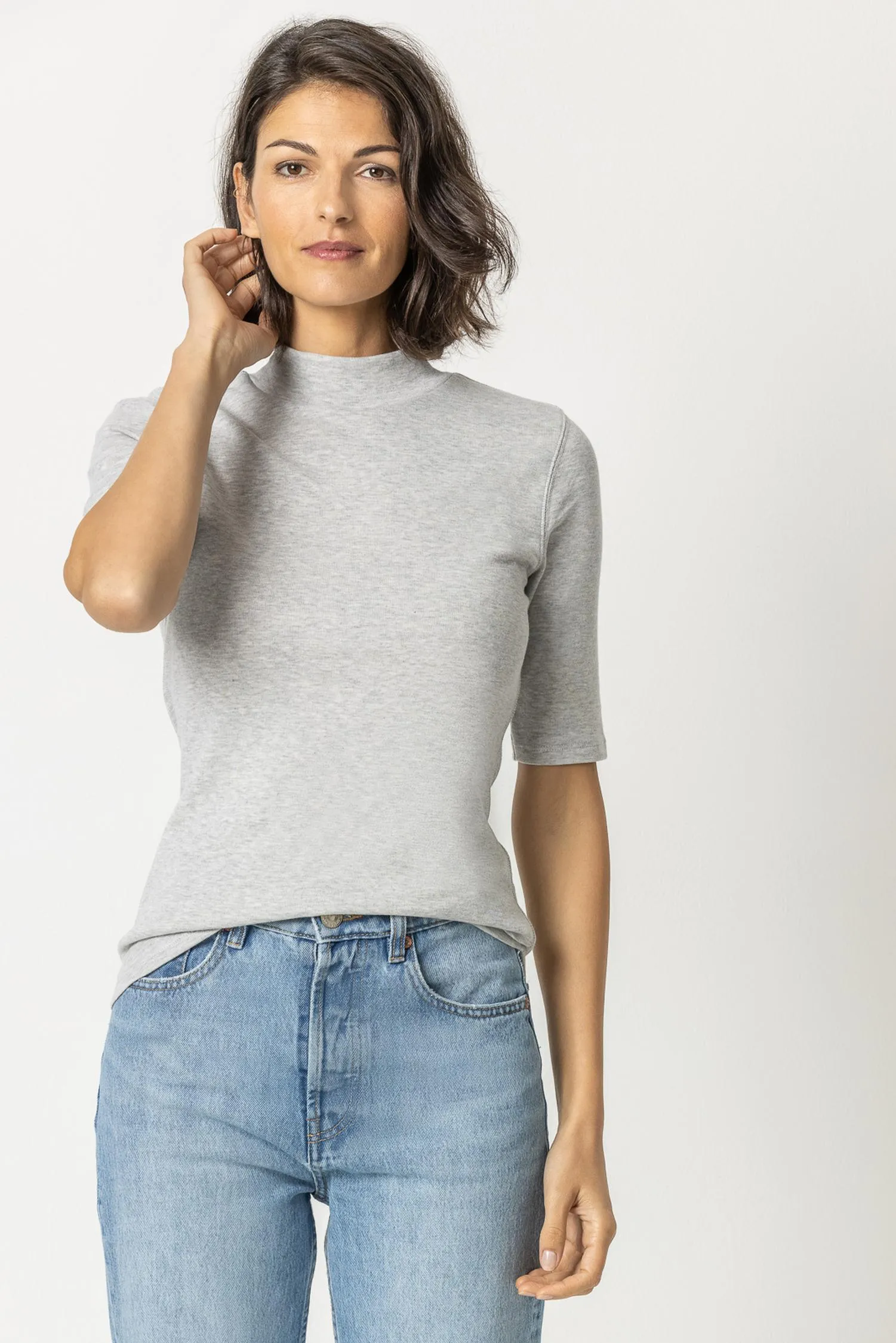 Elbow Sleeve Mock Neck