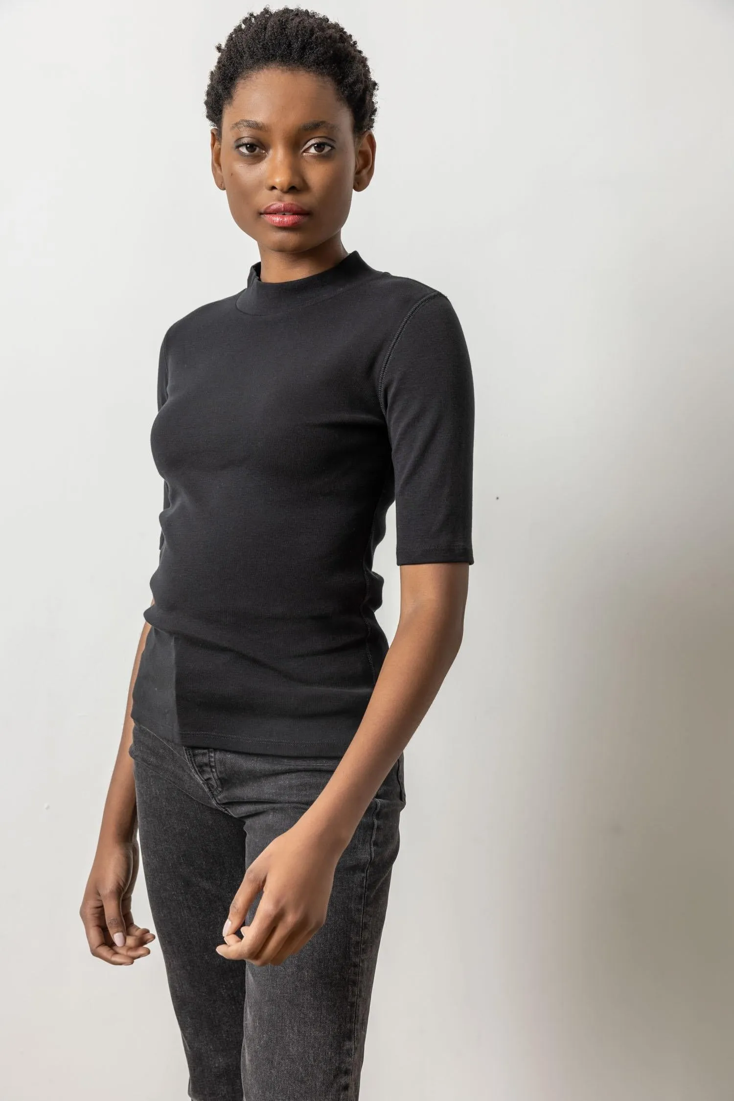 Elbow Sleeve Mock Neck