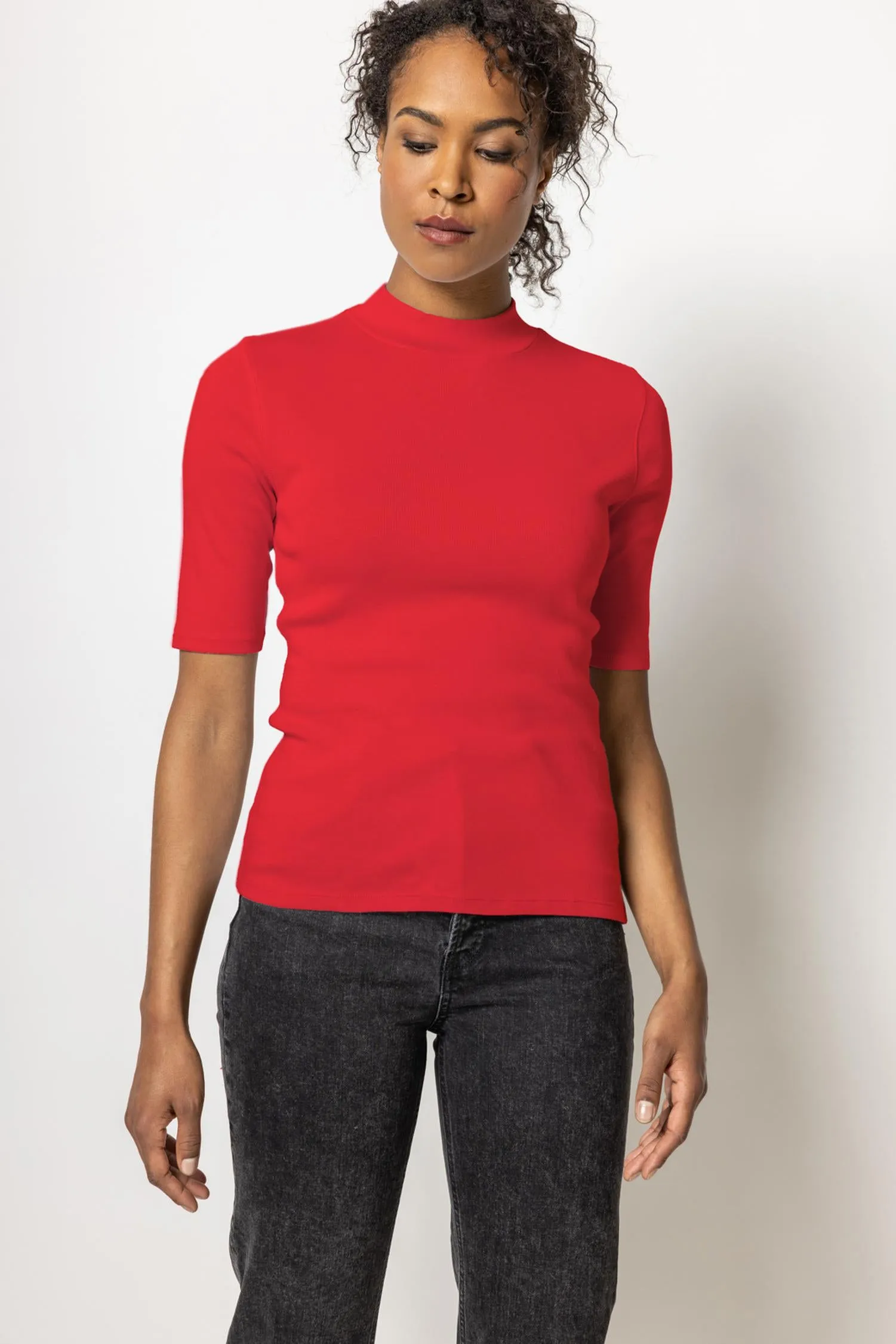 Elbow Sleeve Mock Neck