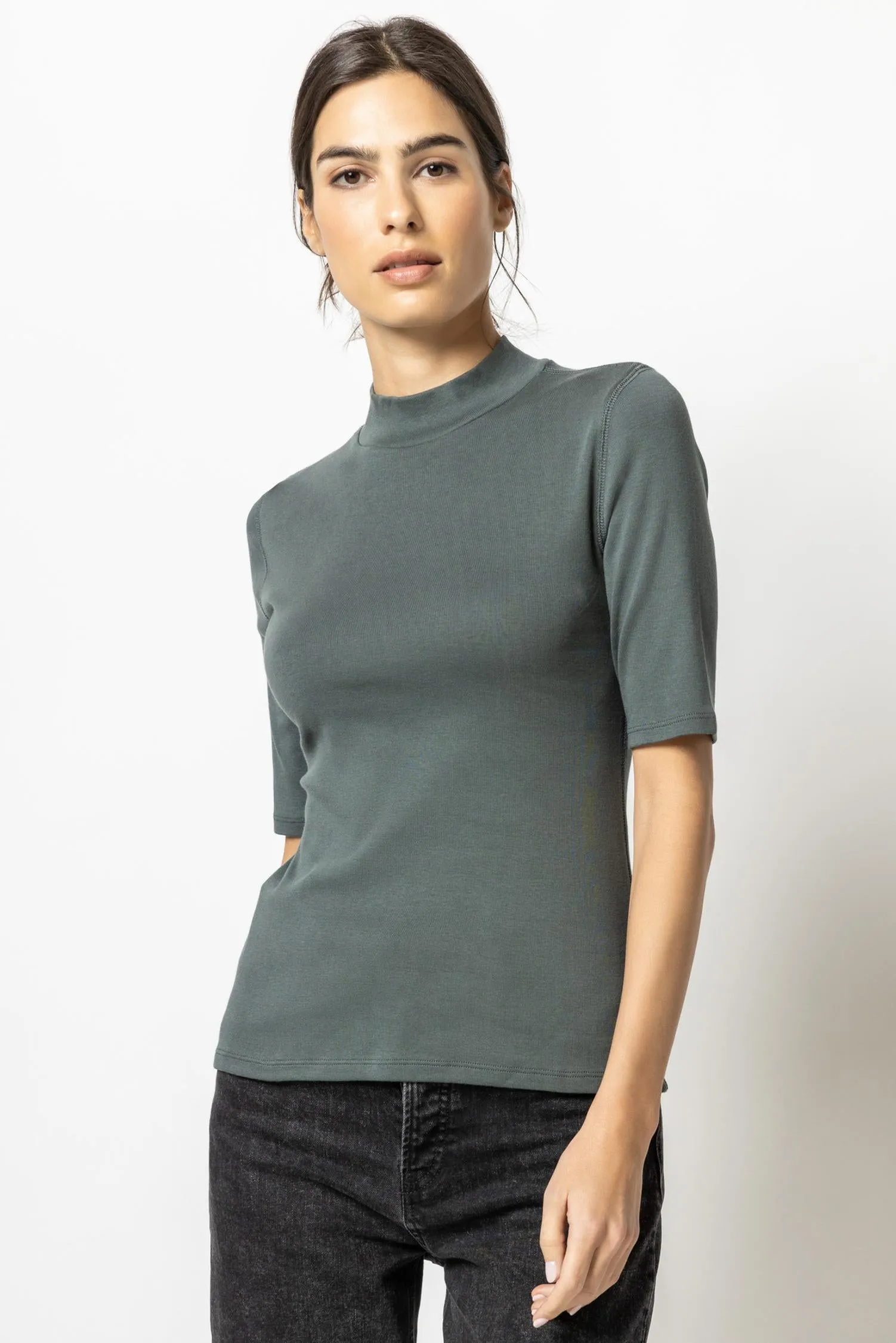 Elbow Sleeve Mock Neck