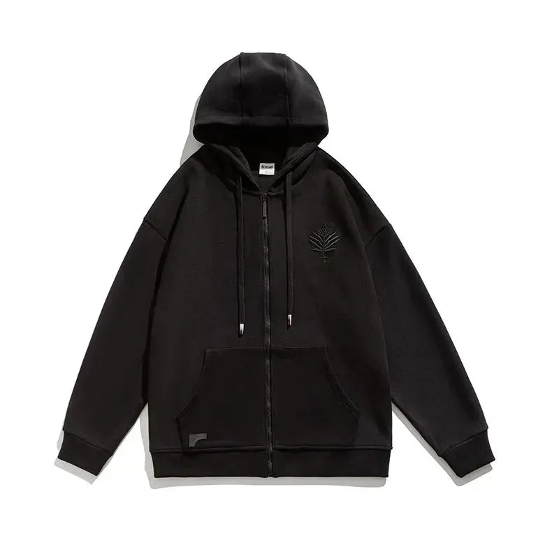 Embroidered Loose Sports Zipper hooded Jacket