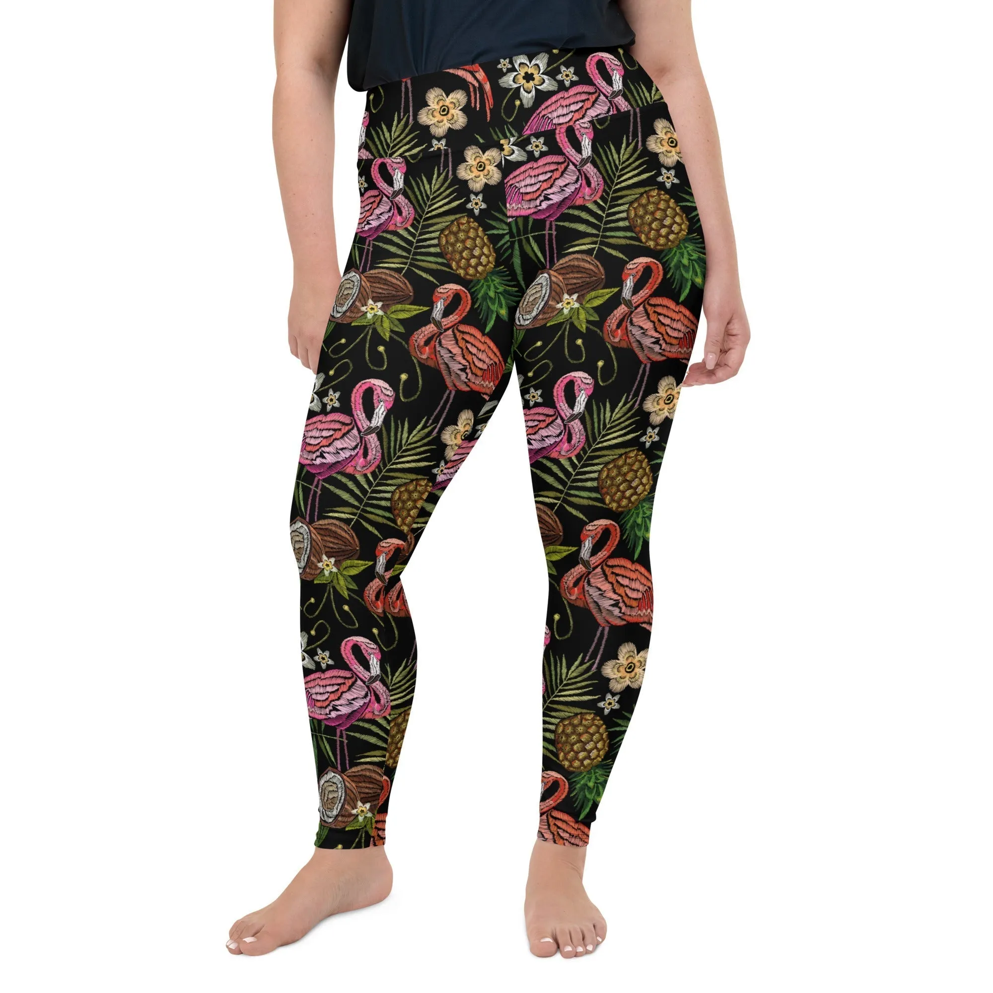 Embroidery Flamingo Plus Size Leggings