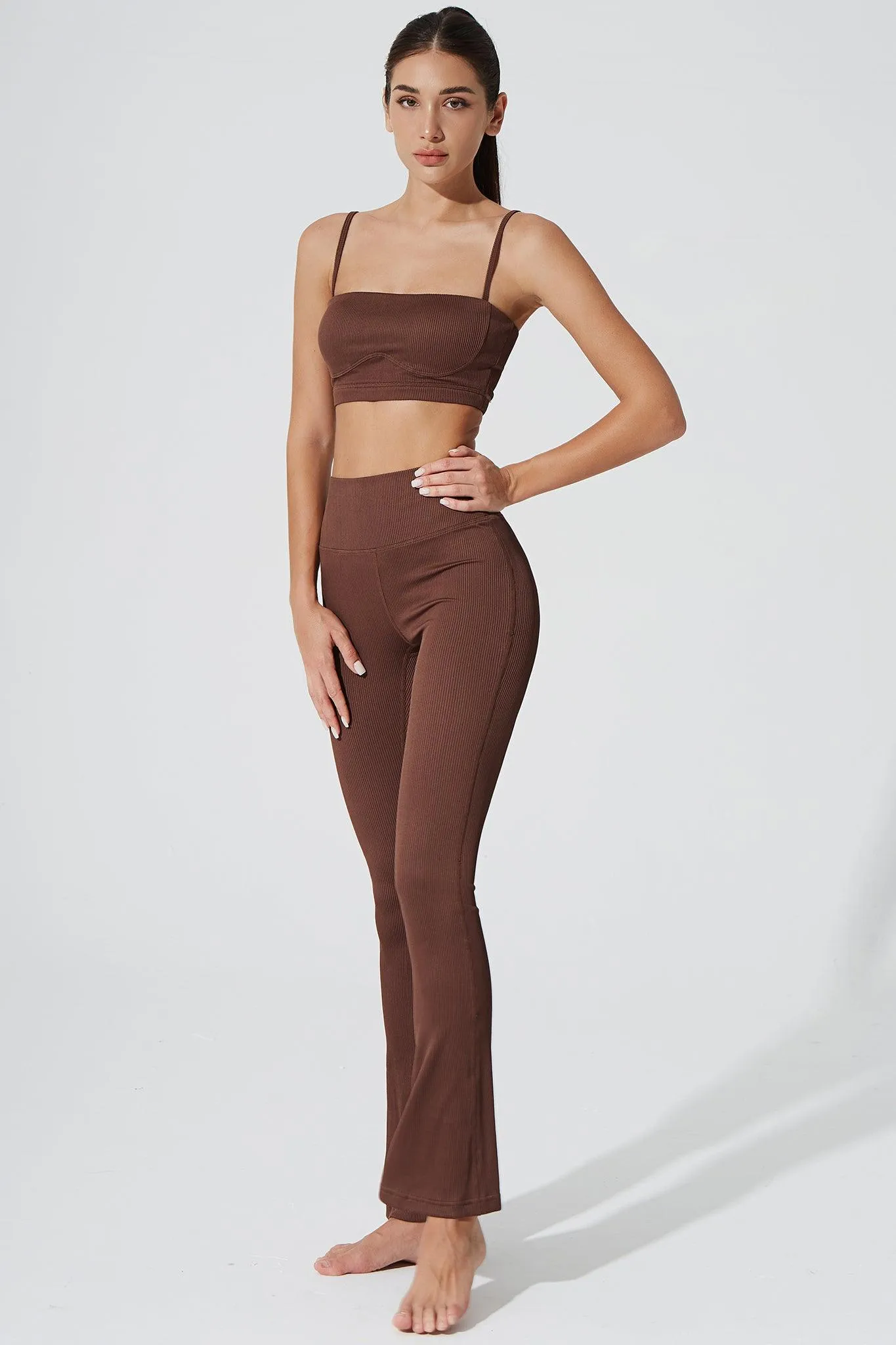 Evana Flare Ribbed Legging - Maroon Choco