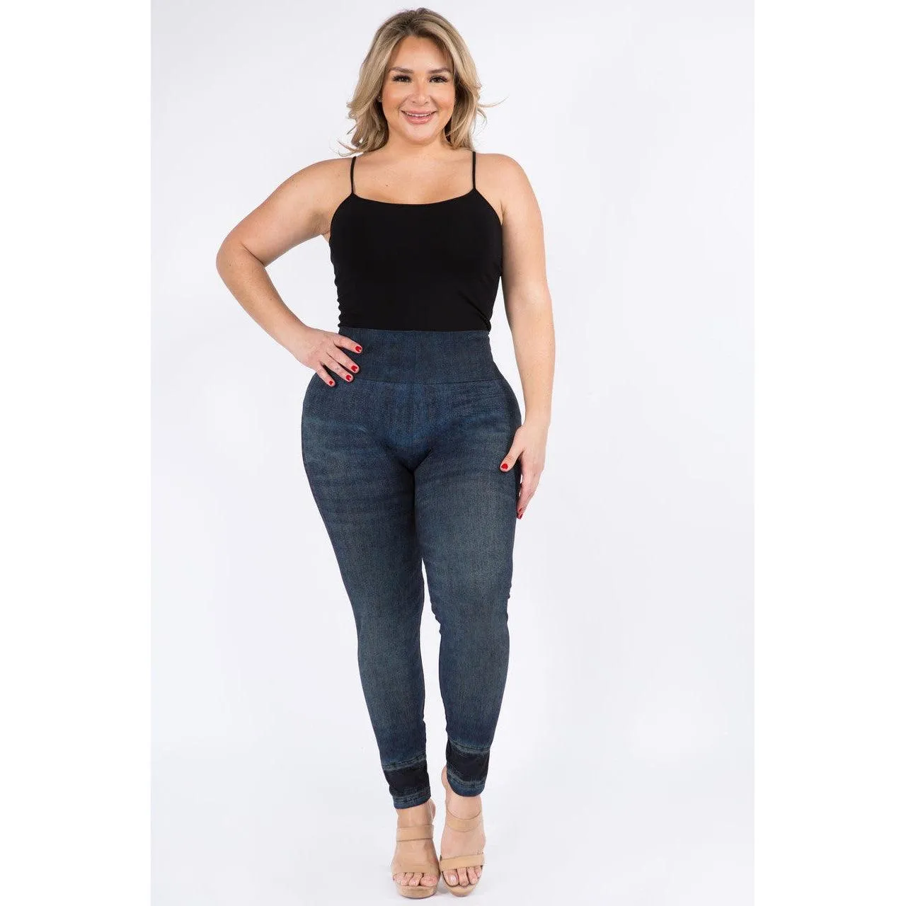 Extended Size High Waist Full Length Jeans Leggings